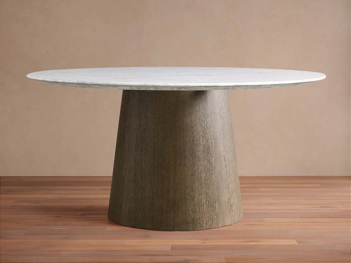Saint Germain Round Dining Table with Carrara Marble Top Wood Toulouse Base