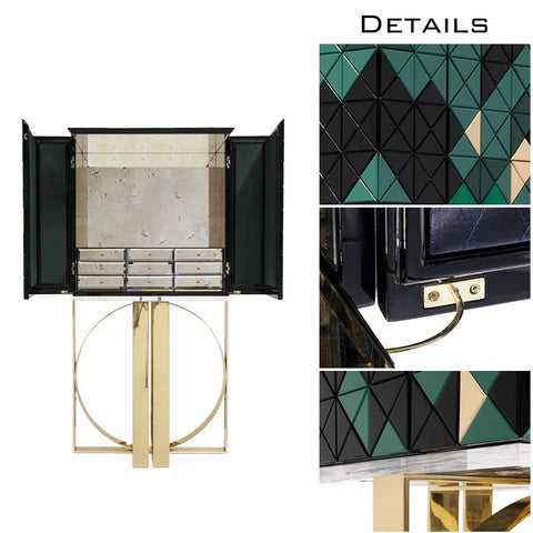 Mirrored Lacquer Black Bar Cabinet