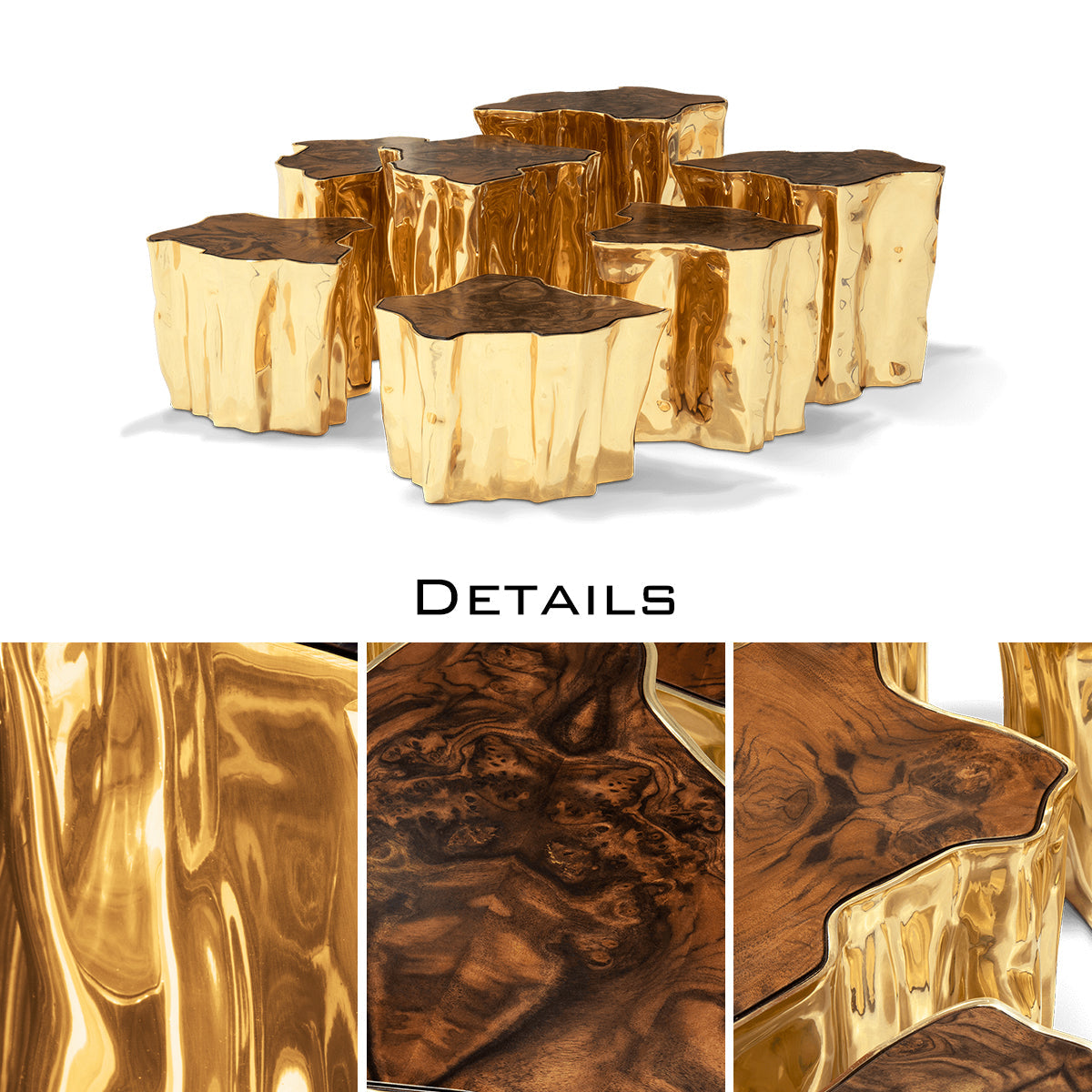 Brass White Sculptural Form Coffee Table