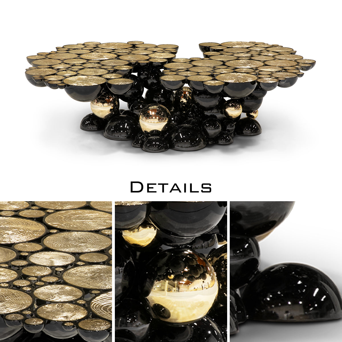 Brass Glass Black Sculptural Form Coffee Table