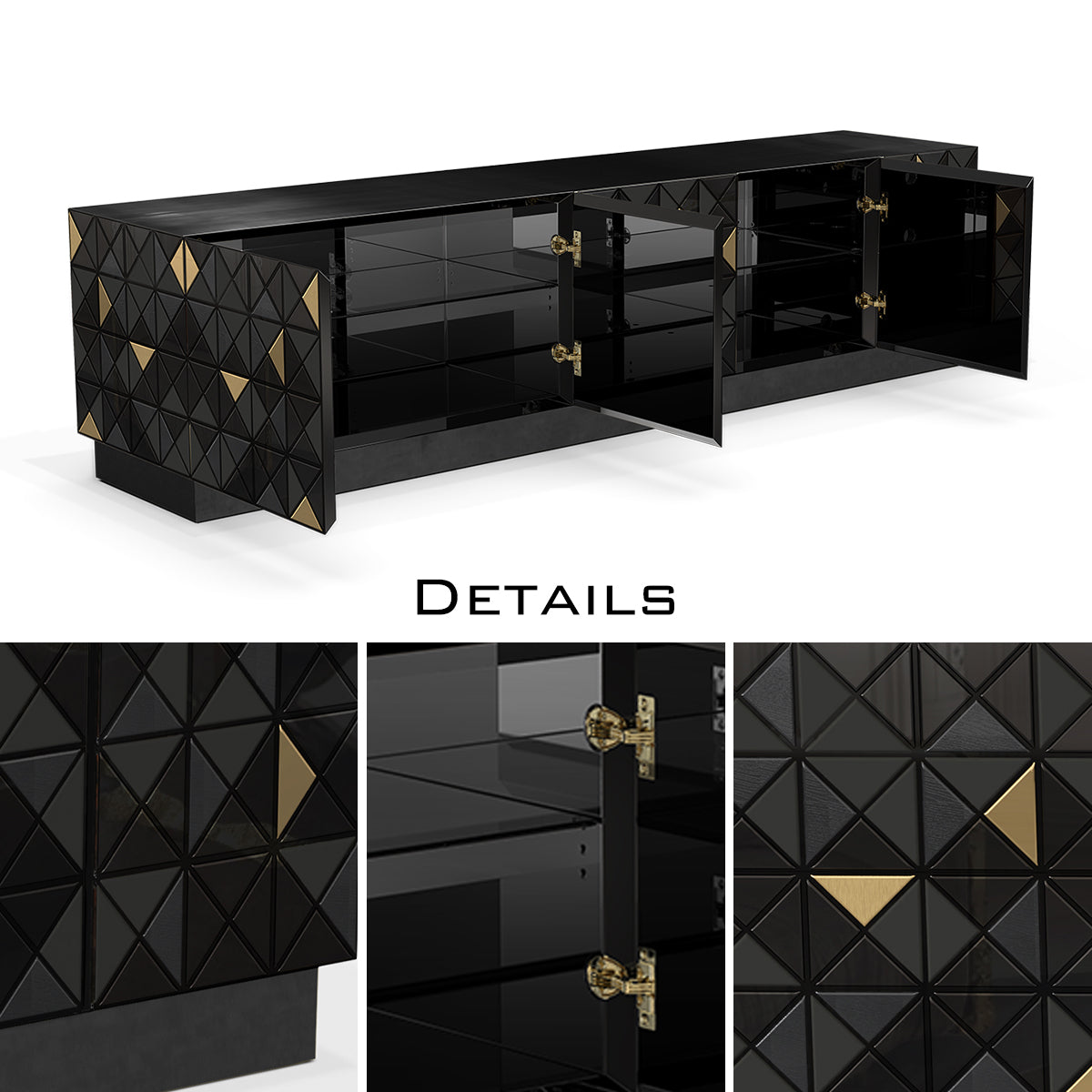 Walnut Brass Black Hidden Storage Cabinet