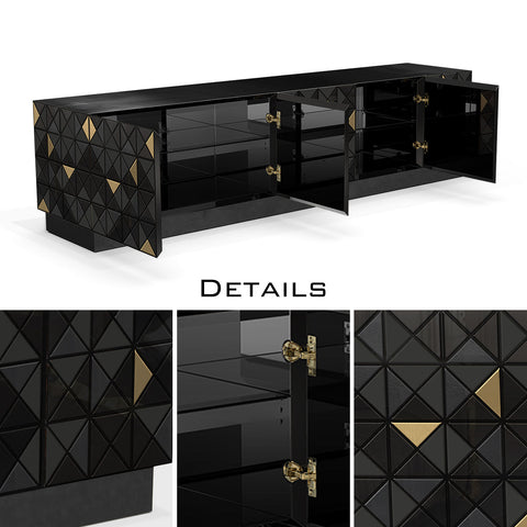 Walnut Brass Black Hidden Storage Cabinet