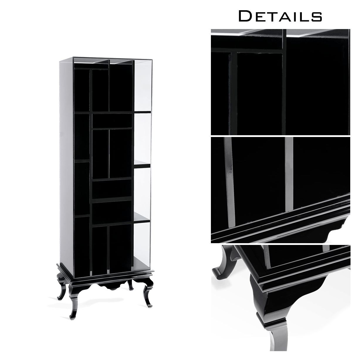 Tall Bookcase with Smoked Glass Shelves and Modern Display