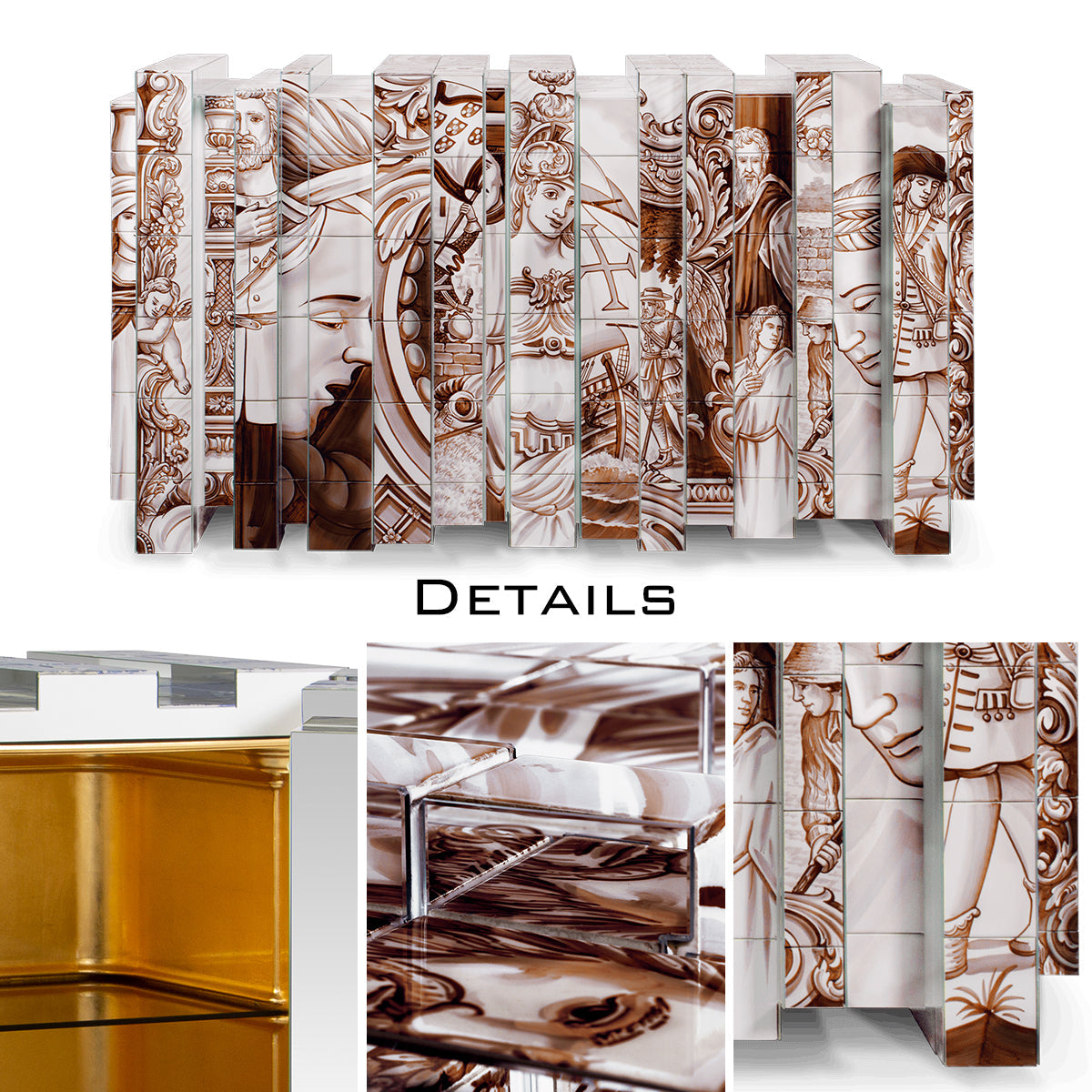 Hand-Painted Tile Sideboard Cabinet
