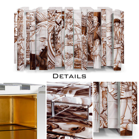 Hand-Painted Tile Sideboard Cabinet