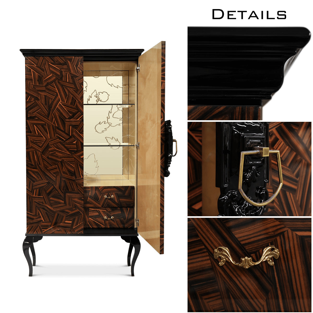 Sculptural Display Cabinet with Glass Shelves and Storage