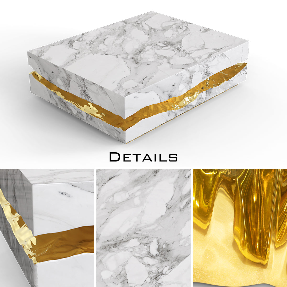 Brass Stone White Sculptural Form Coffee Table