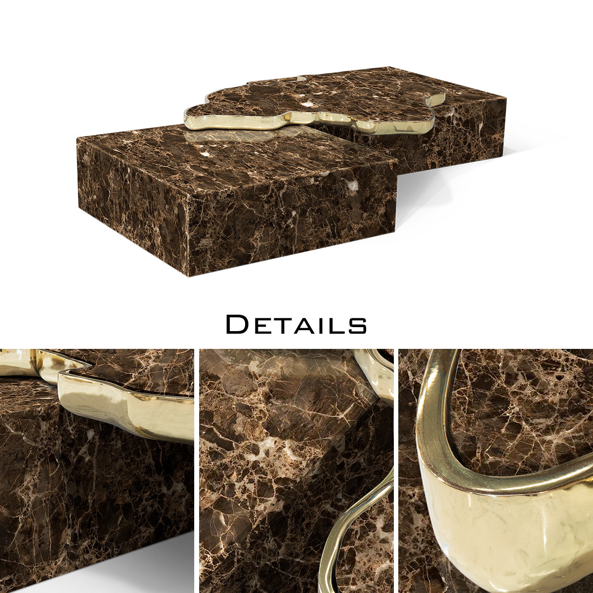 Luxury Sculptural Coffee Table Black & White High-Gloss Marble Finish
