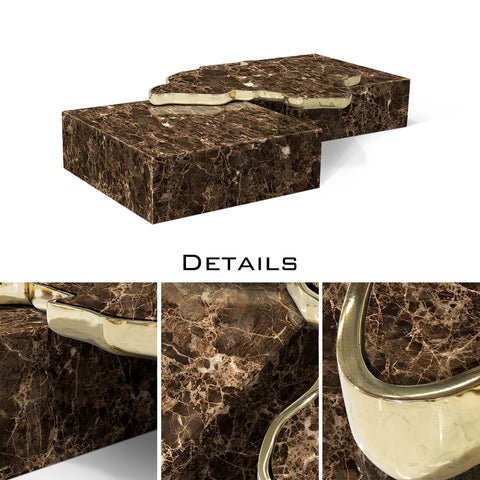 Luxury Sculptural Coffee Table Black & White High-Gloss Marble Finish