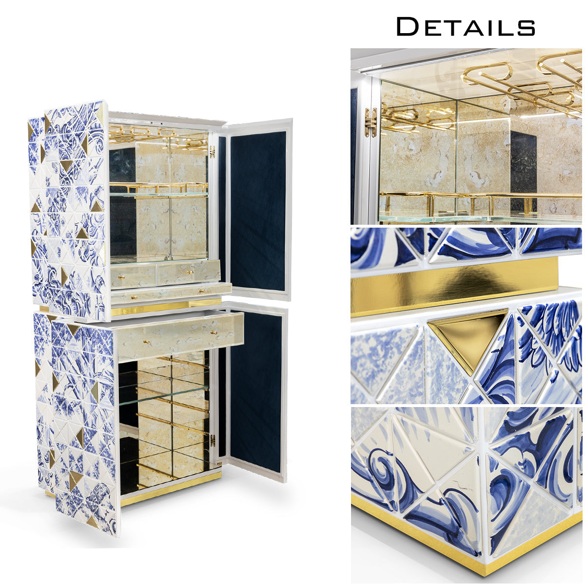 Walnut Brass Hidden Storage Display Cabinet
