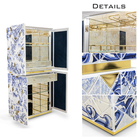 Walnut Brass Hidden Storage Display Cabinet