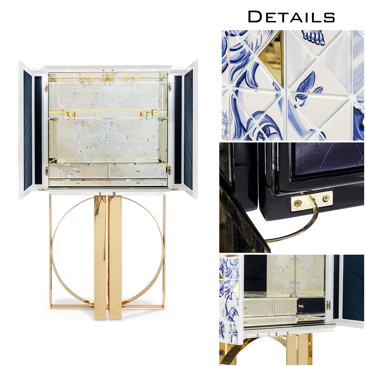 Mirrored Lacquer Black Bar Cabinet