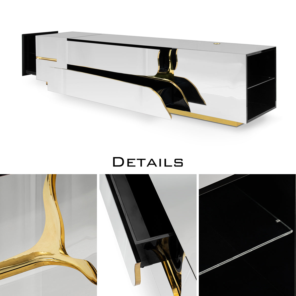 Glass Black Storage Drawers Cabinet