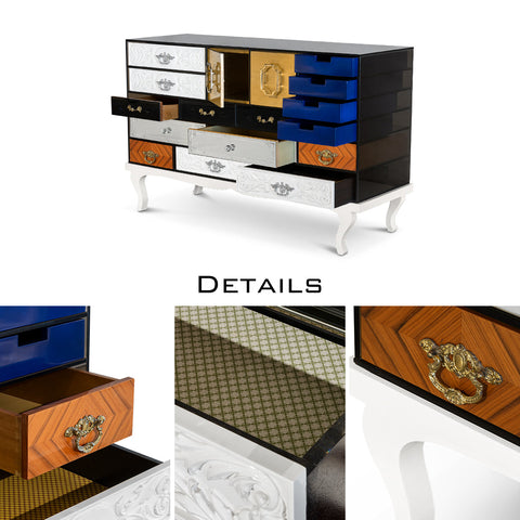 Patchwork Wood Sideboard Buffet Cabinet with Hidden Storage