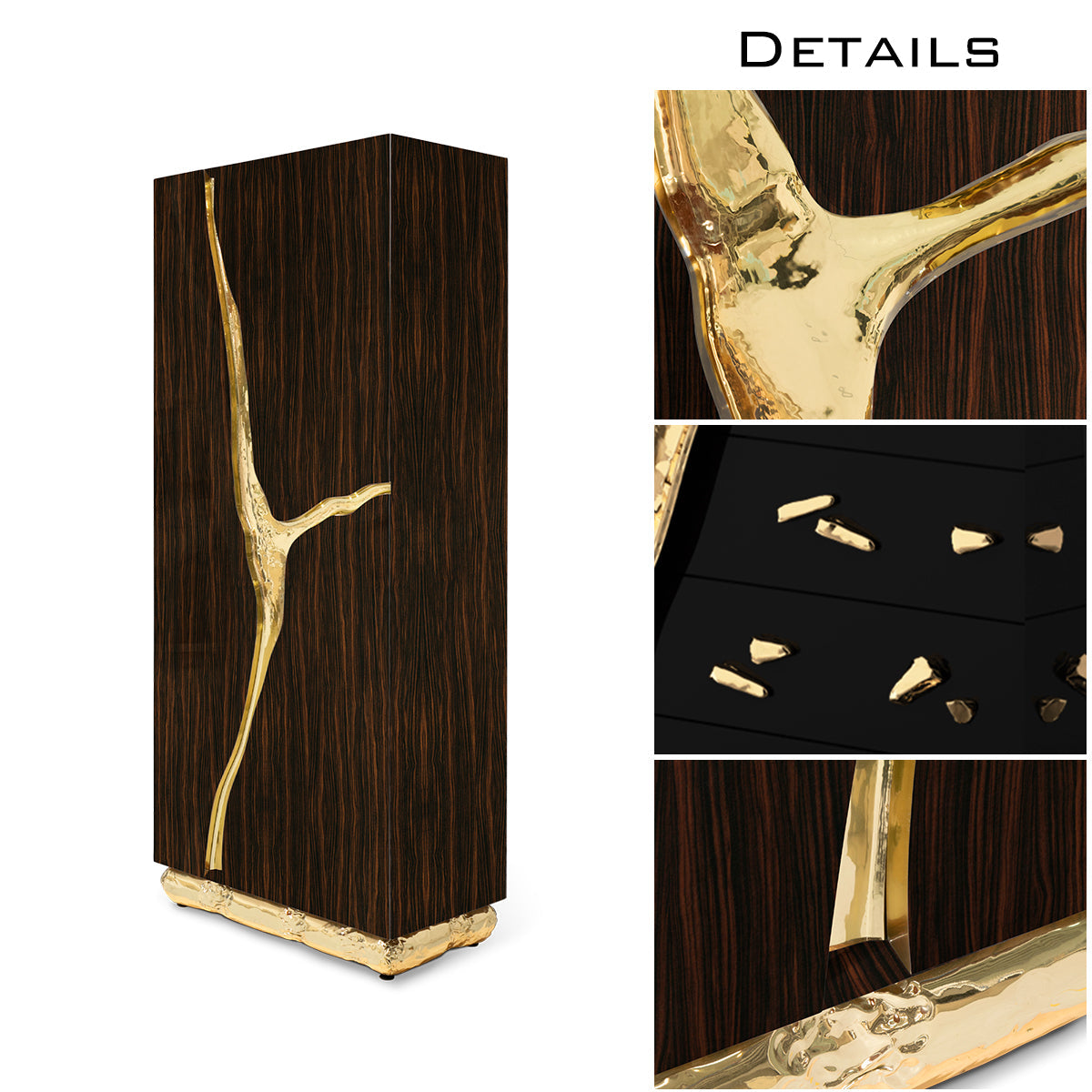 Walnut Brass Hidden Storage Display Cabinet Brass Accents
