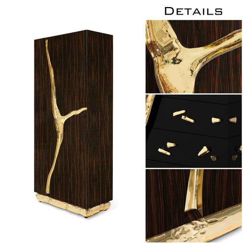 Walnut Brass Hidden Storage Display Cabinet Brass Accents