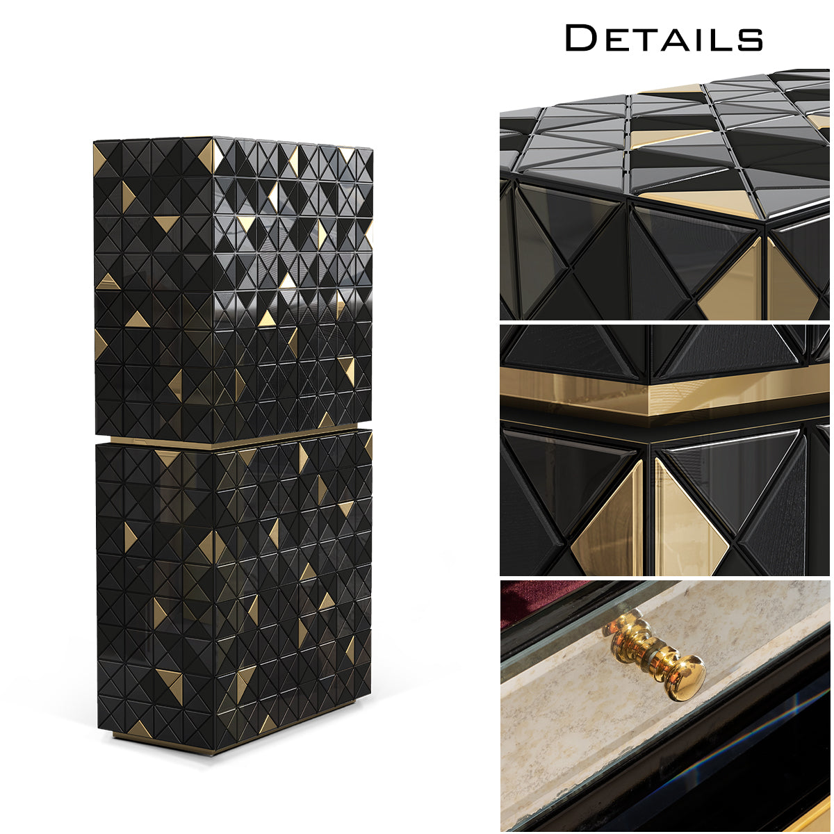 Walnut Brass Hidden Storage Display Cabinet