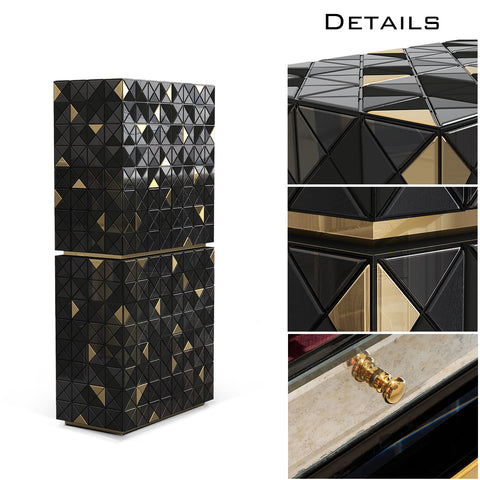 Walnut Brass Hidden Storage Display Cabinet
