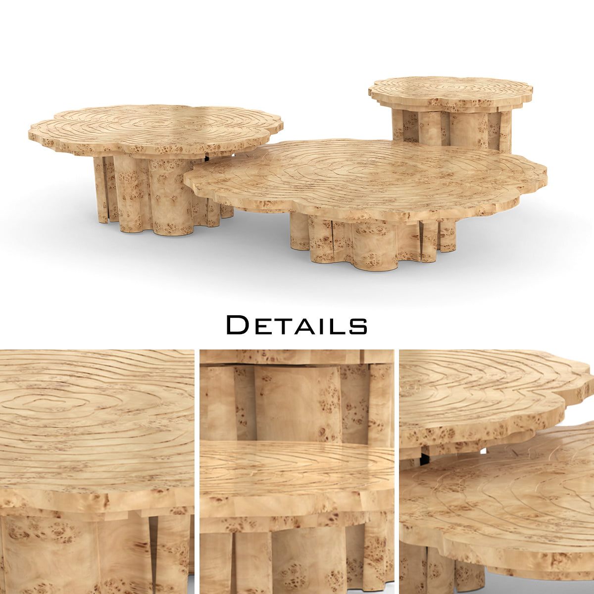 Brass Wood Sculptural Form Coffee Table