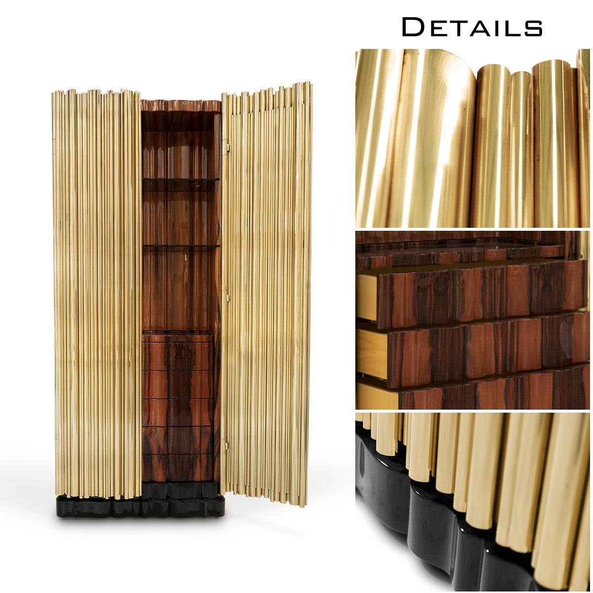 Brass Glass Hidden Storage Display Cabinet Glass Shelves