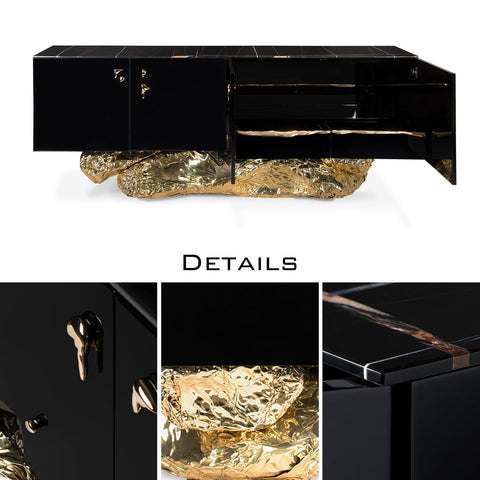 Gold Hidden Storage Sculptural Form Sideboard Dining Room