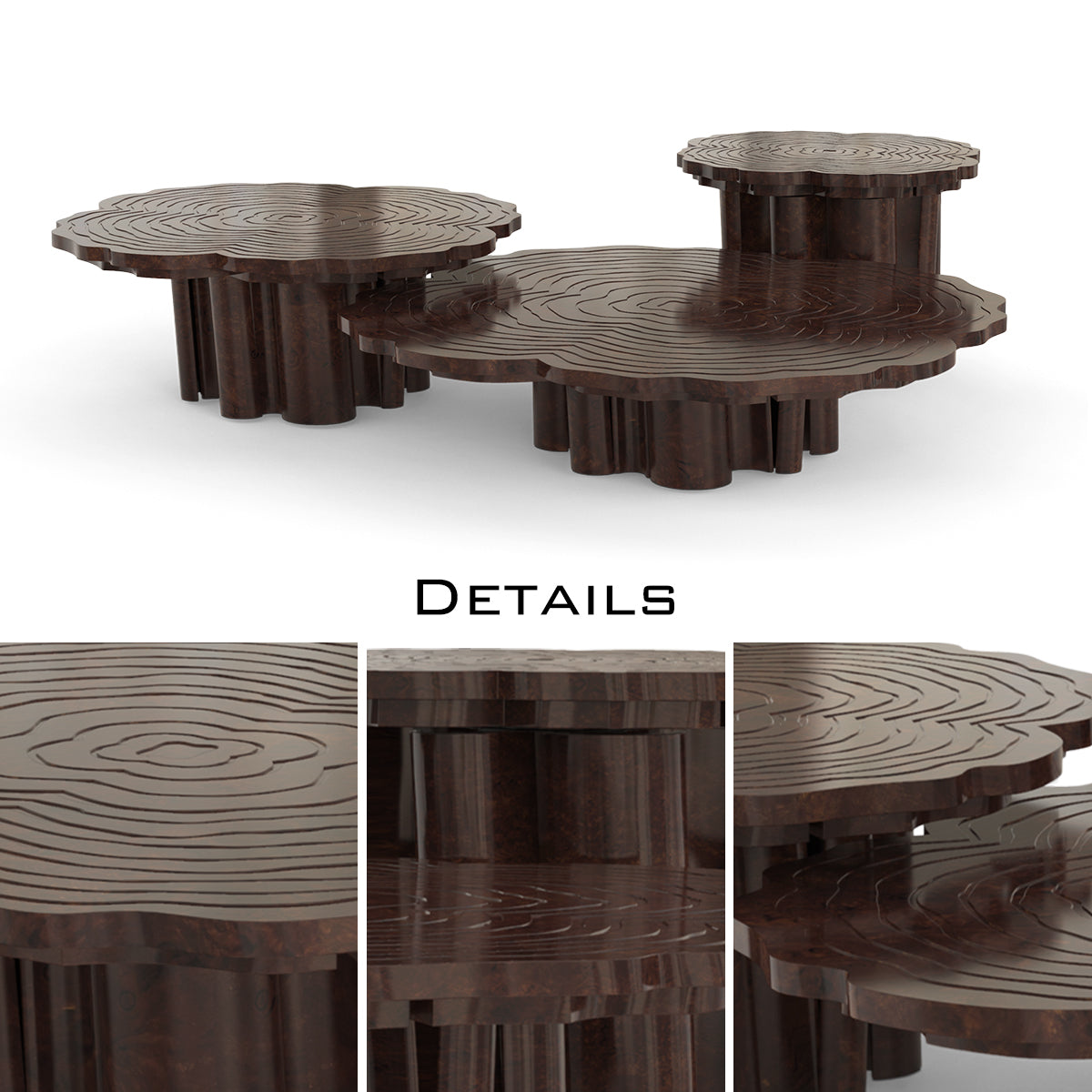 Brass Wood Sculptural Form Coffee Table