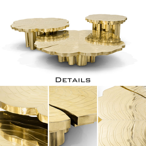 Brass Wood Sculptural Form Coffee Table