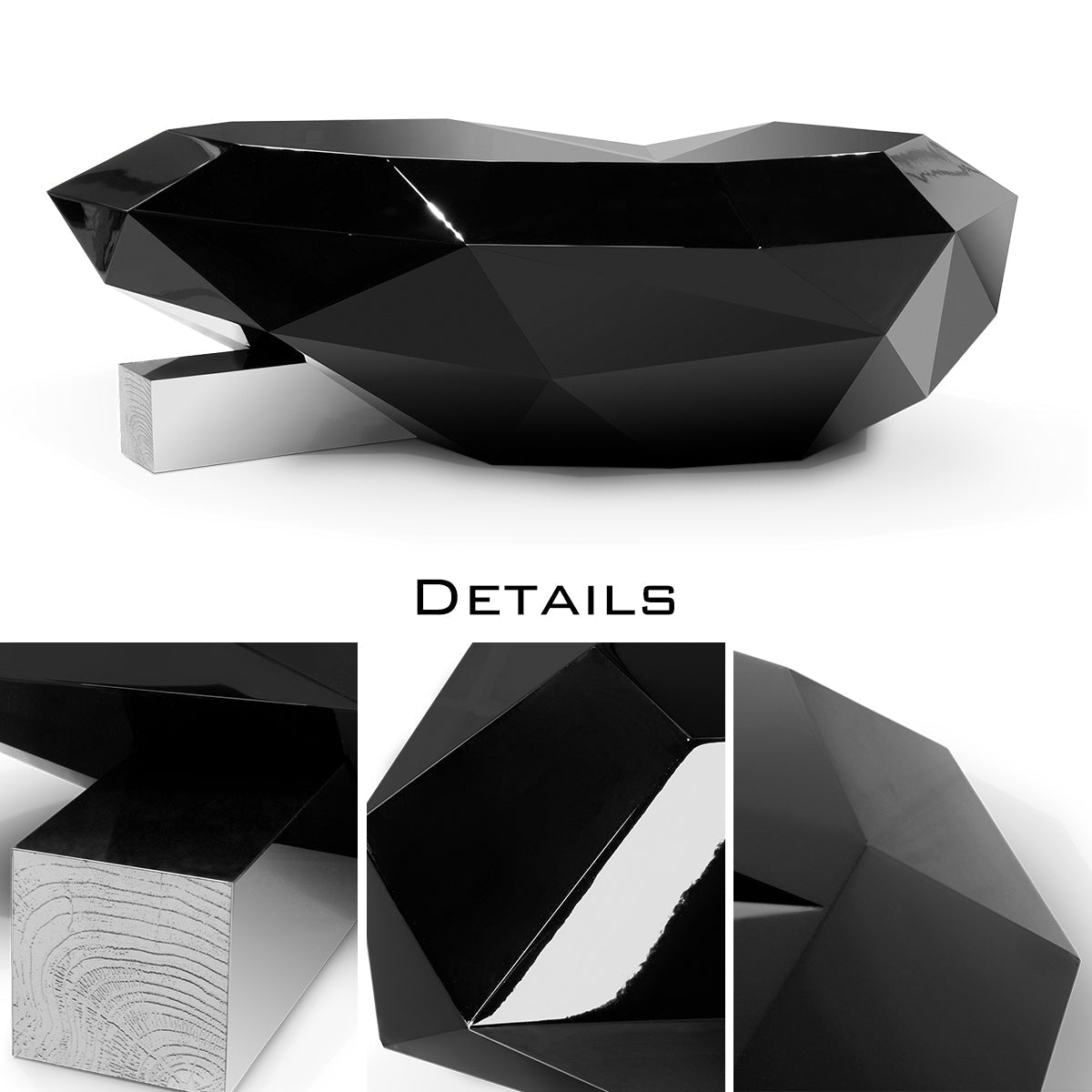 Black Faceted Design Sculptural Form Coffee Table
