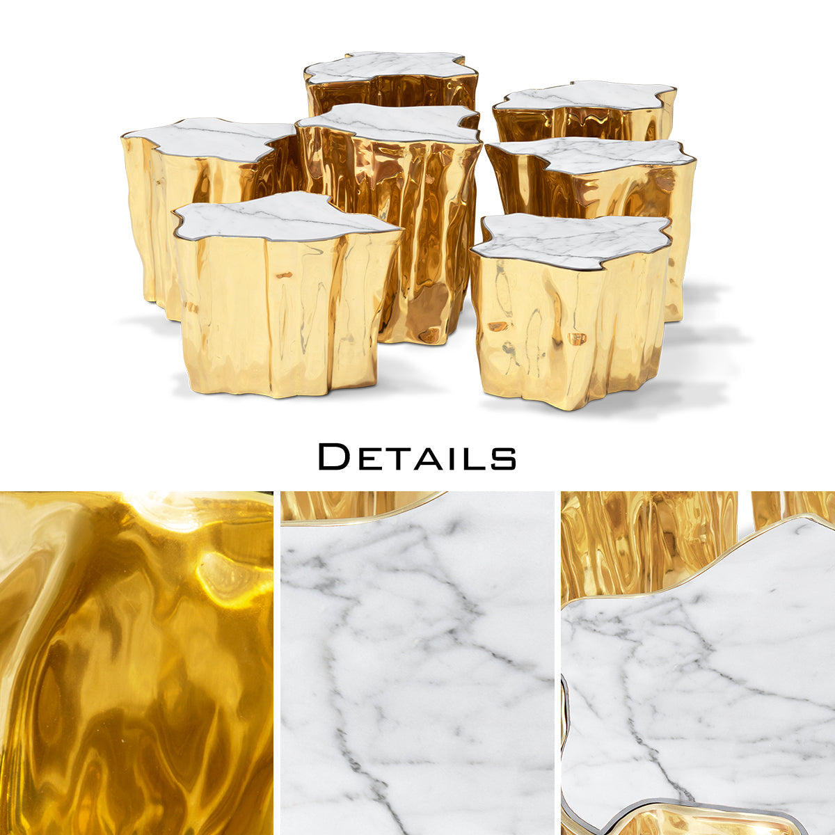 Brass White Sculptural Form Coffee Table