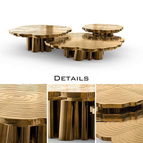 Brass Wood Sculptural Form Coffee Table