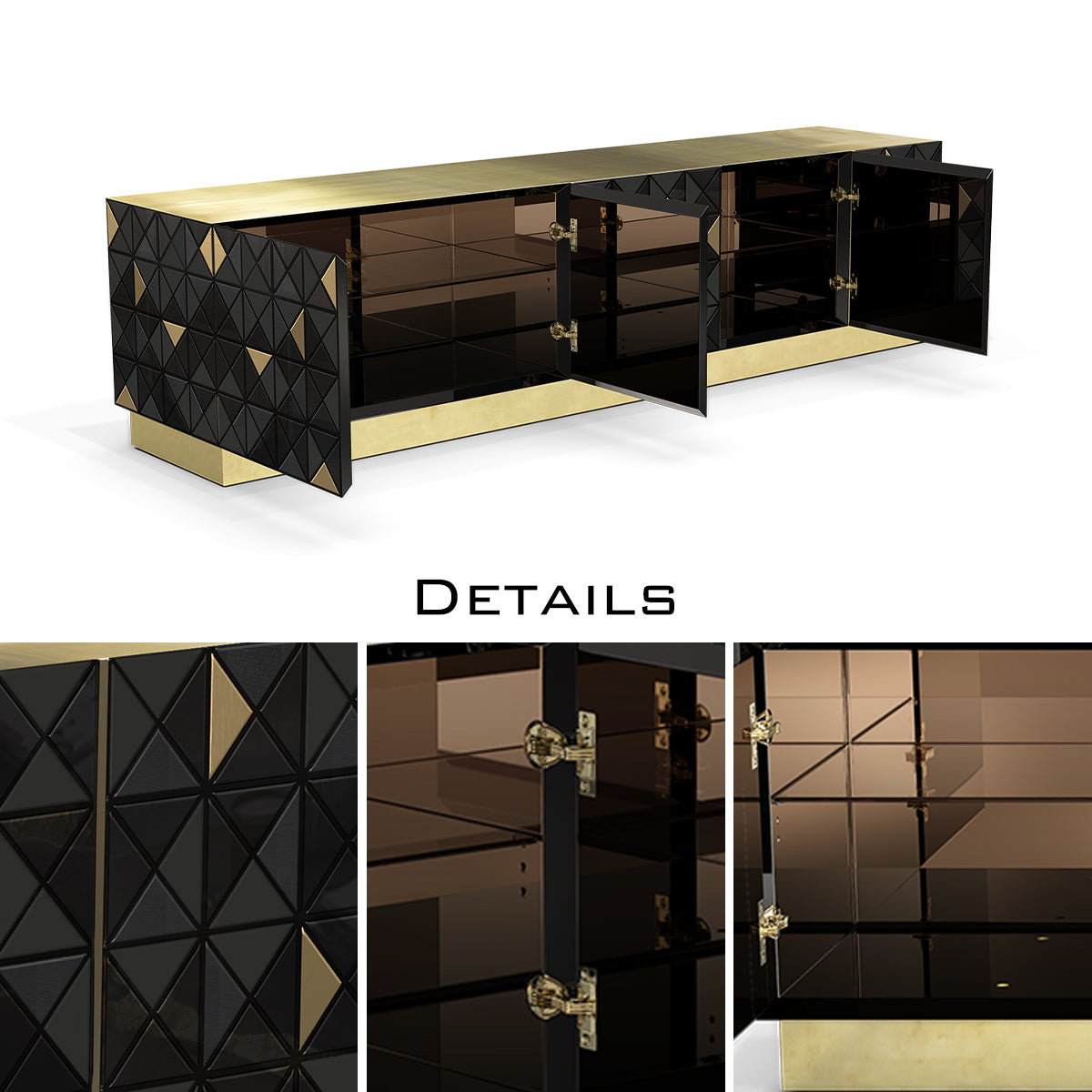 Walnut Brass Black Hidden Storage Cabinet