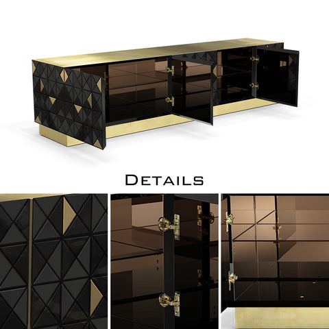 Walnut Brass Black Hidden Storage Cabinet