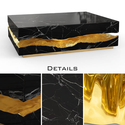 Brass Stone White Sculptural Form Coffee Table