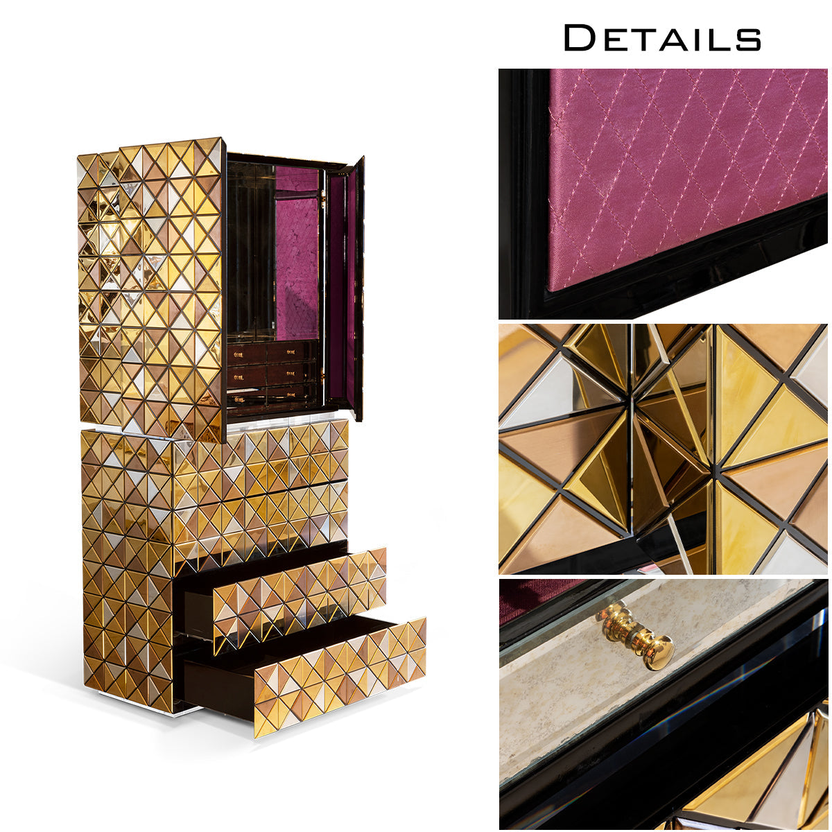 Walnut Brass Hidden Storage Display Cabinet