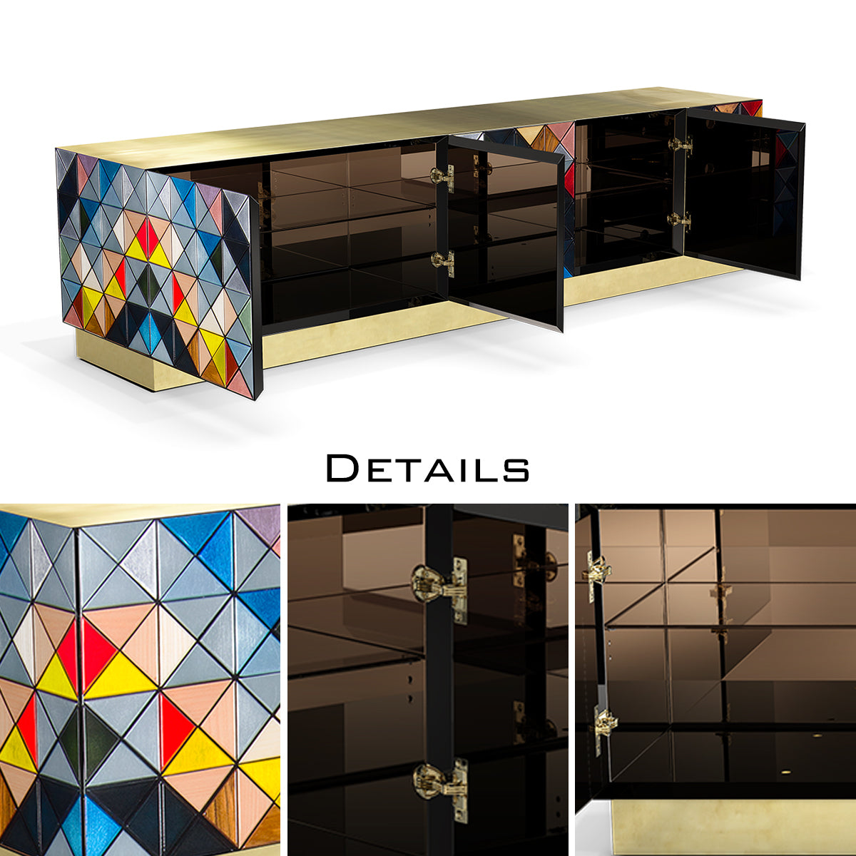 Walnut Brass Black Hidden Storage Cabinet