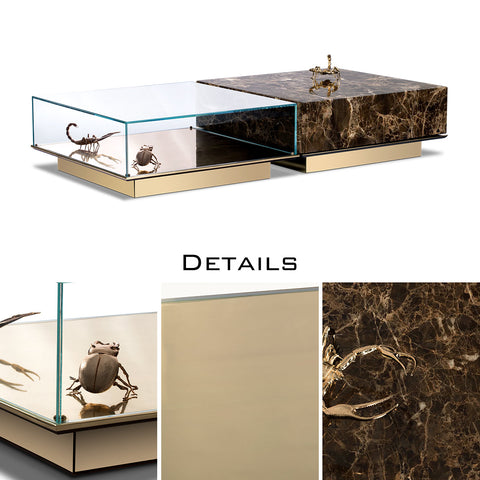 Brass Glass Gold Sculptural Form Coffee Table Brass Accents
