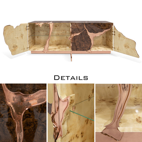 Black Gold Sideboard Cabinet with Sculptural Cracked Design