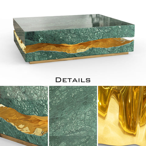 Brass Stone White Sculptural Form Coffee Table