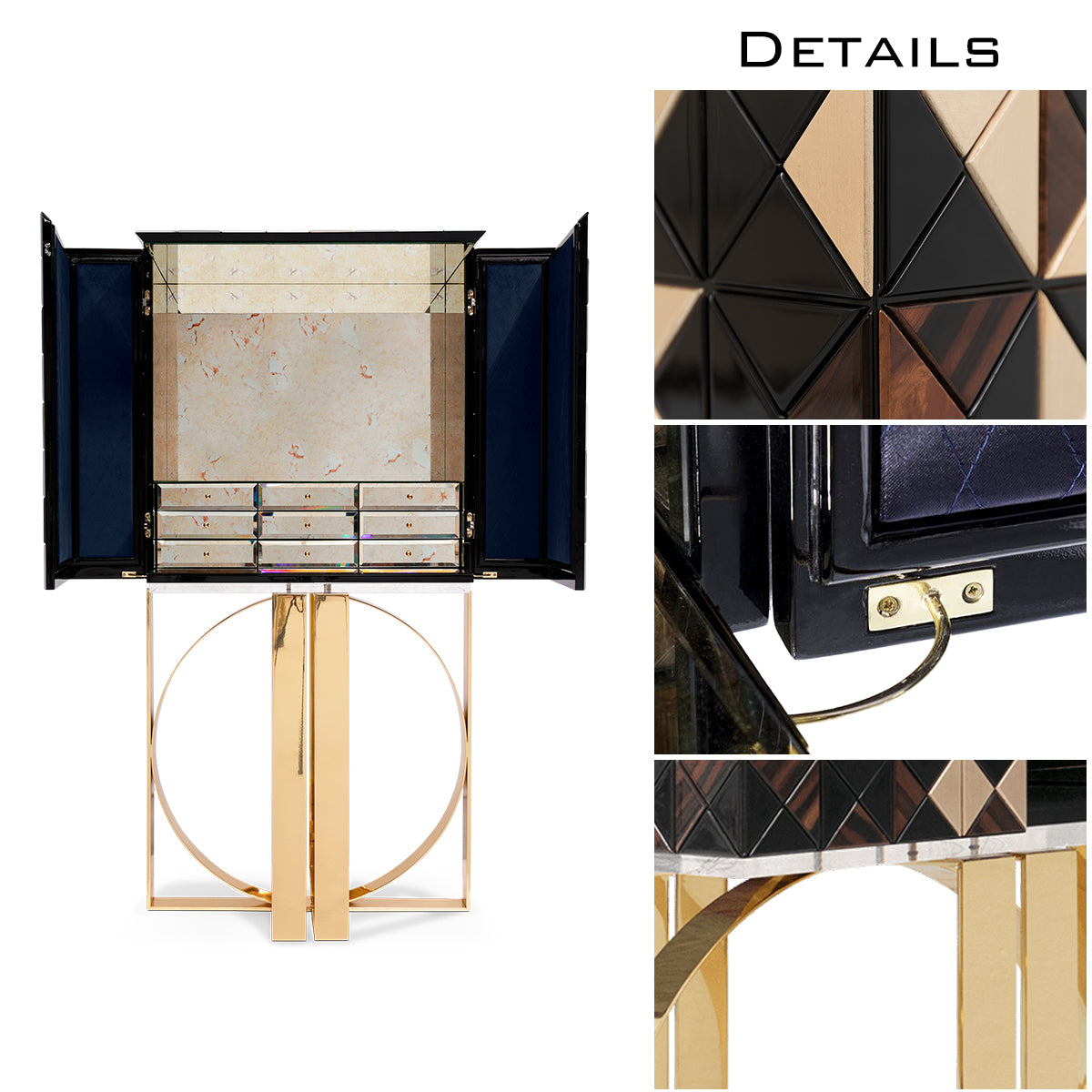 Mirrored Lacquer Black Bar Cabinet