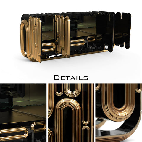 Gold Hidden Storage Sculptural Form Sideboard