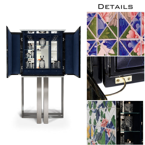 Mirrored Lacquer Black Bar Cabinet