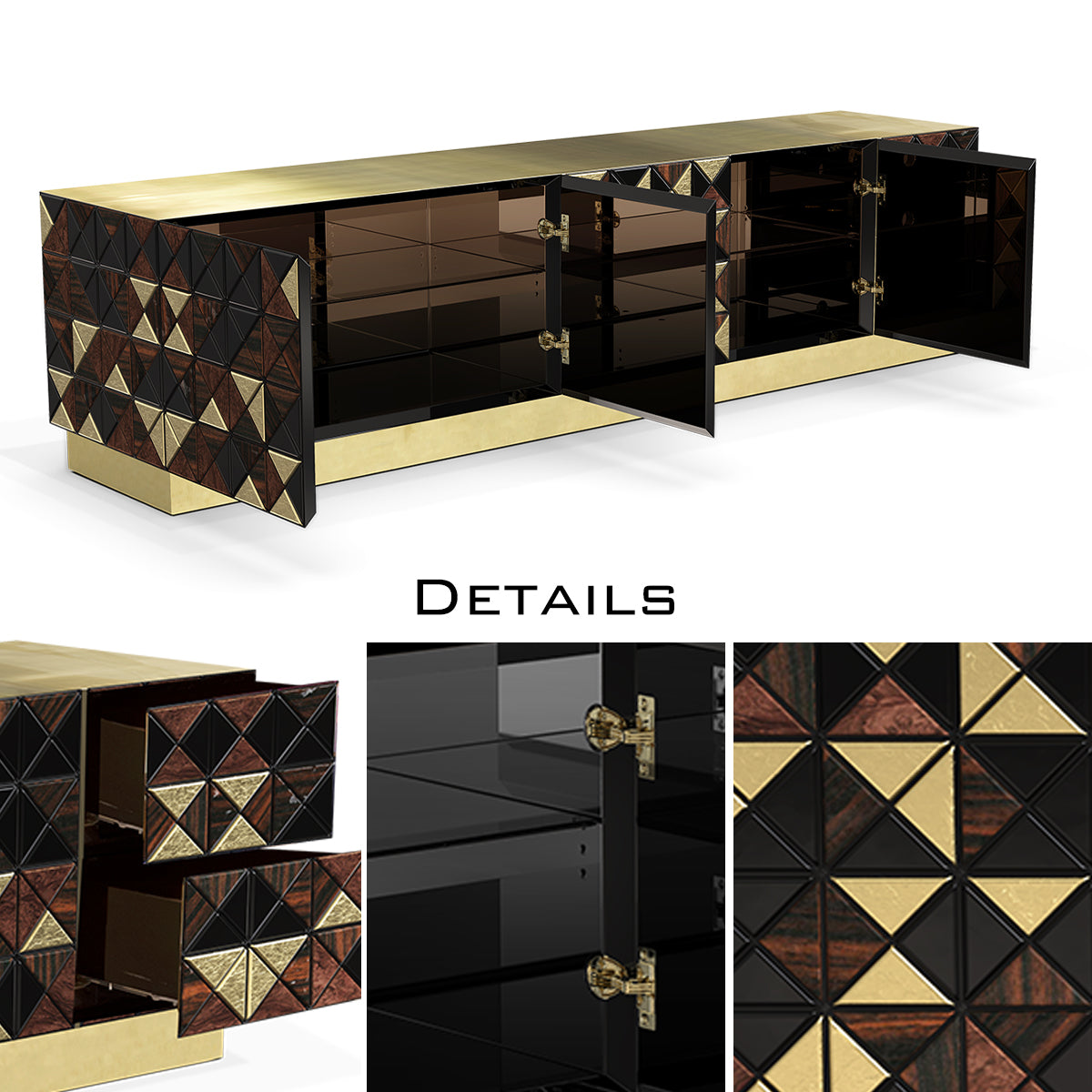 Walnut Brass Black Hidden Storage Cabinet