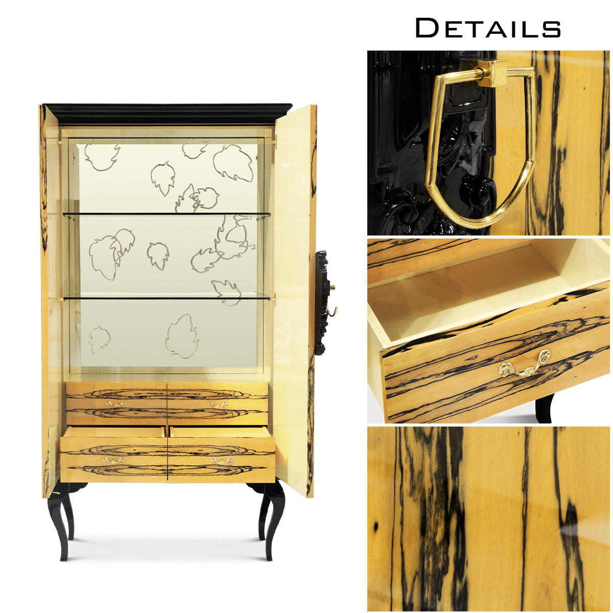 Sculptural Display Cabinet with Glass Shelves and Storage