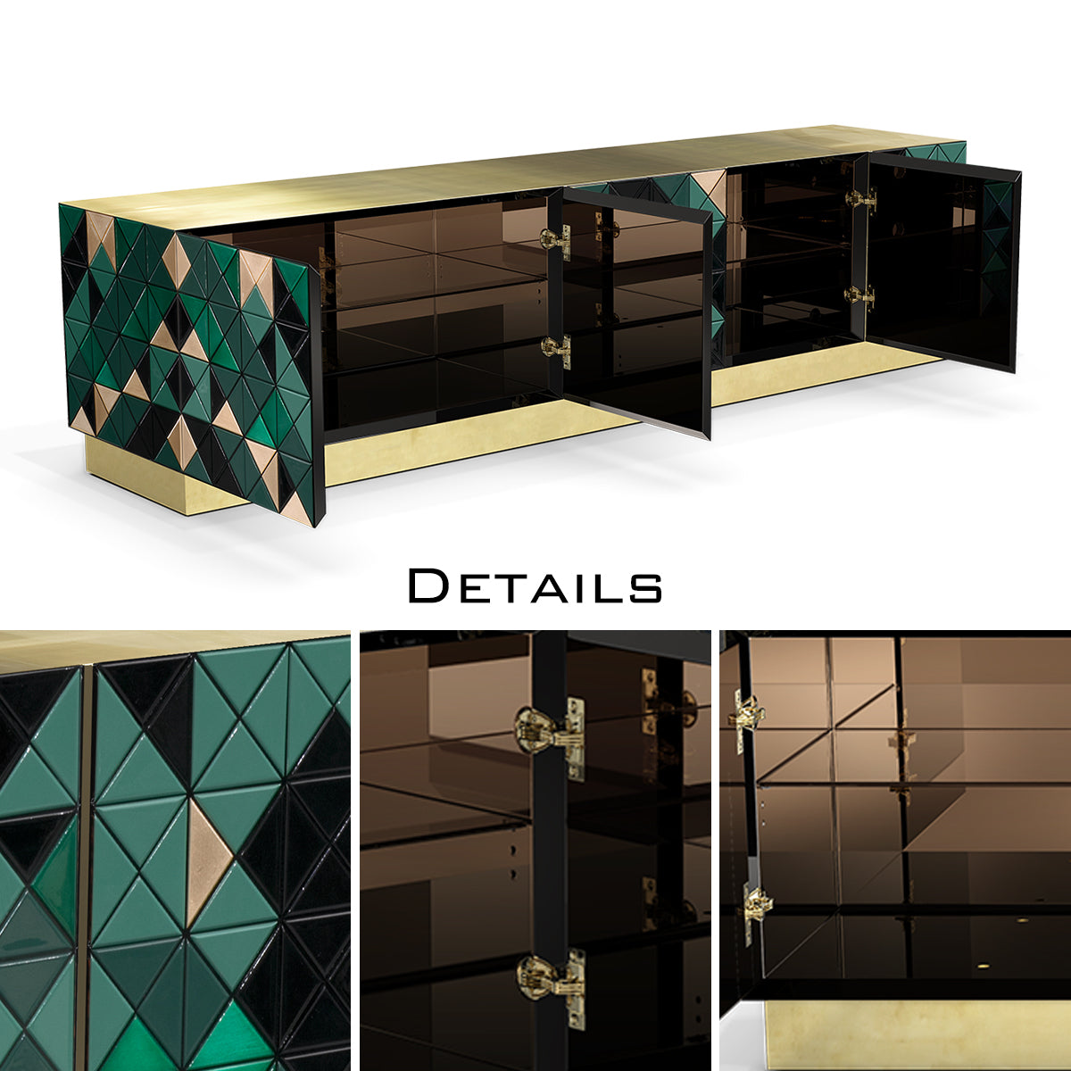 Walnut Brass Black Hidden Storage Cabinet