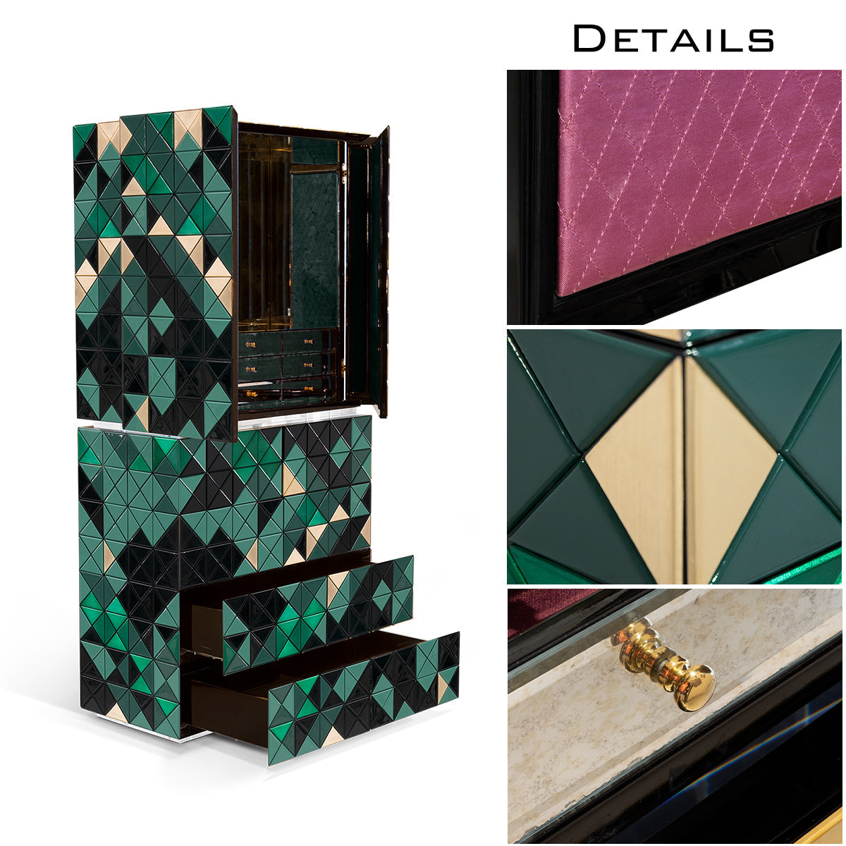 Walnut Brass Hidden Storage Display Cabinet