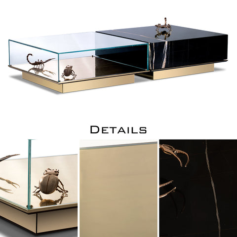 Brass Glass Gold Sculptural Form Coffee Table Brass Accents