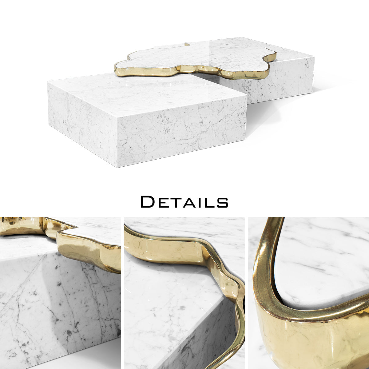 Luxury Sculptural Coffee Table Black & White High-Gloss Marble Finish