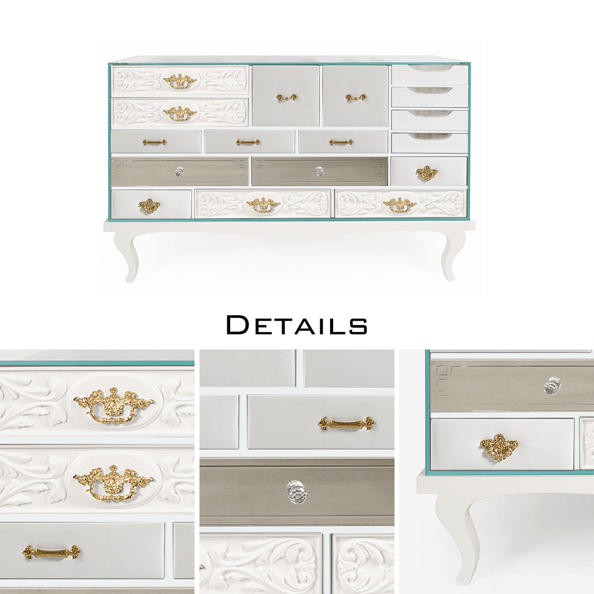 Patchwork Wood Sideboard Buffet Cabinet with Hidden Storage