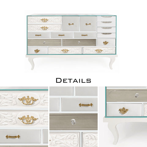 Patchwork Wood Sideboard Buffet Cabinet with Hidden Storage