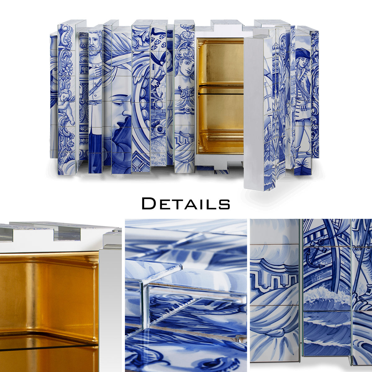 Hand-Painted Tile Sideboard Cabinet